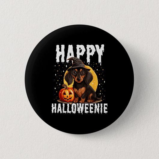 Badge Rond 5 Cm Funny Happy Halloweenie Halloween 2024 Weiner Dog (Devant)
