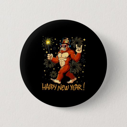Badge Rond 5 Cm Funny Happy New Year 2026 Bigfoot Lovers New Years (Devant)