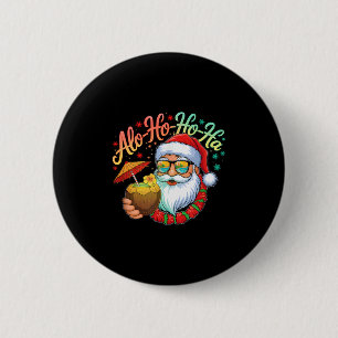 Badge Rond 5 Cm Funny Hawaiian Alo-ho-ho-ha Père Noël Surfing Chri