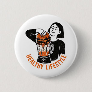 Badge Rond 5 Cm Funny Healthy Lifestyle Burger Blender Linogravure