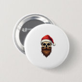 Badge Rond 5 Cm Funny Hipster Santa Skull Face With Hat Beard Chri (Devant & derrière)