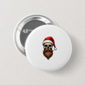 Badge Rond 5 Cm Funny Hipster Santa Skull Face With Hat Beard Chri (Devant & derrière)