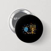Badge Rond 5 Cm Funny Hockey Dreidel Menorah Hanukkah Kids Womens (Devant & derrière)