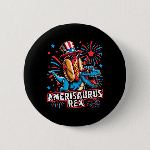 Badge Rond 5 Cm Funny Hotdog T Rex Dinosaur 4 juillet Amerisauru
