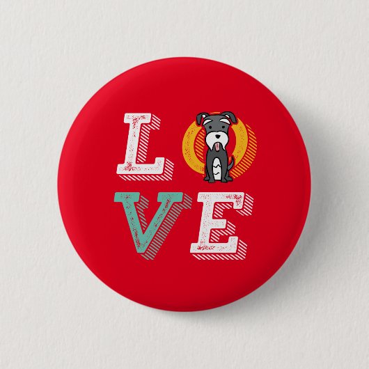 Badge Rond 5 Cm Funny I Love Miniature Schnauzer I Heart Amoureux (Devant)