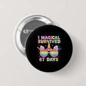 Badge Rond 5 Cm Funny I Survived 67 Days Of School Cat Teachers St (Devant & derrière)