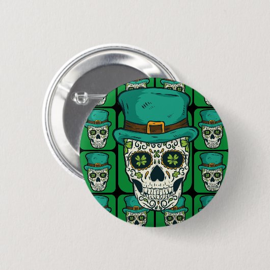 Badge Rond 5 Cm Funny Irish Sugar Skull St Patrick Pirate Bon (Devant & derrière)