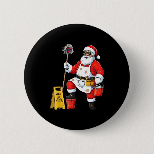 Badge Rond 5 Cm Funny Janitor Santa Christmas Graphic Cleaner Clea (Devant)