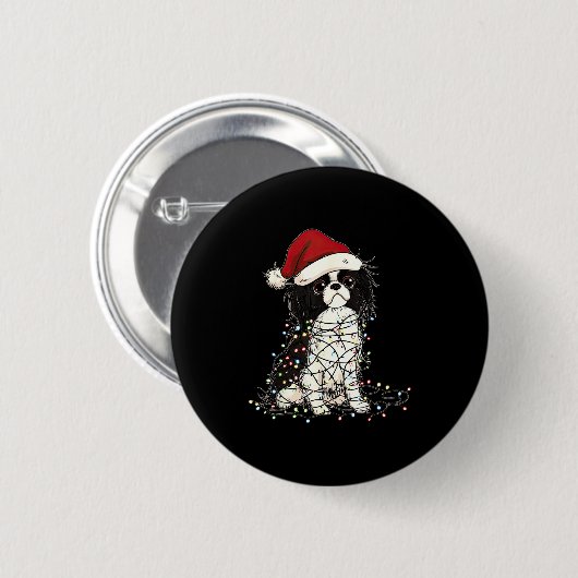 Badge Rond 5 Cm Funny Japanese Chin Christmas Graphics Dog Lights  (Devant & derrière)