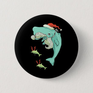 Badge Rond 5 Cm Funny Joyeux Noël Baleine de l'océan Père Noël
