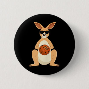 Badge Rond 5 Cm Funny Kangaroo Portant Des Sungles Jouant Au Baske