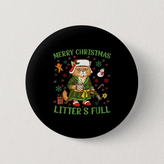 Badge Rond 5 Cm Funny Litter’s Full Cat Parody Tee Christmas (Devant)