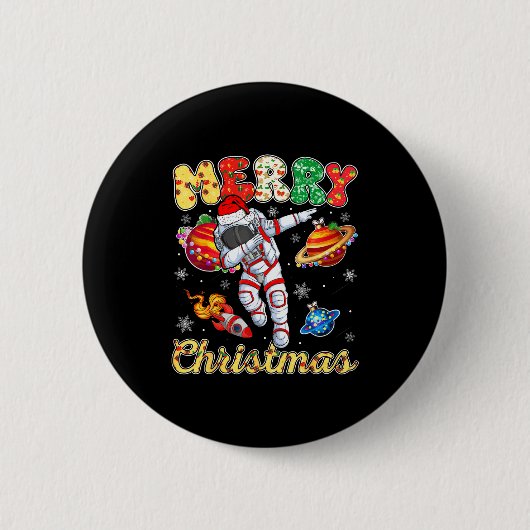 Badge Rond 5 Cm Funny Merry Christmas Astronaut Dabbing Space Snow (Devant)