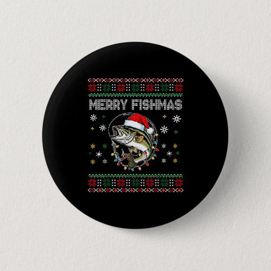 Badge Rond 5 Cm Funny Merry Fishmas B Fishing Christmas Ugly Sweat (Devant)