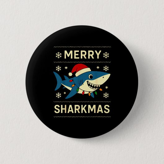 Badge Rond 5 Cm Funny Merry Sharkmas Christmas Shark Humor  (Devant)