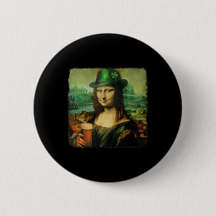 Badge Rond 5 Cm Funny Mona Lisa St. Patricks Shamrock de la journé