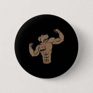 Badge Rond 5 Cm Funny Muscular Boxer Pit Bull Dog I Love Maman Tat