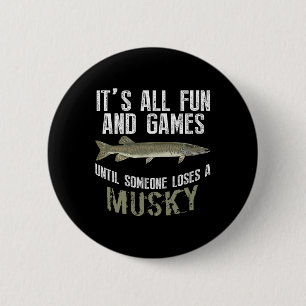 Badge Rond 5 Cm Funny Musky Fishing Muskellunge Poisson D'Eau Douc