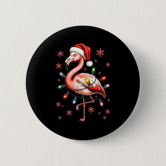 Badge Rond 5 Cm Funny Nk Flamingo Christmas Tree Lights Xmas Snowf (Devant)