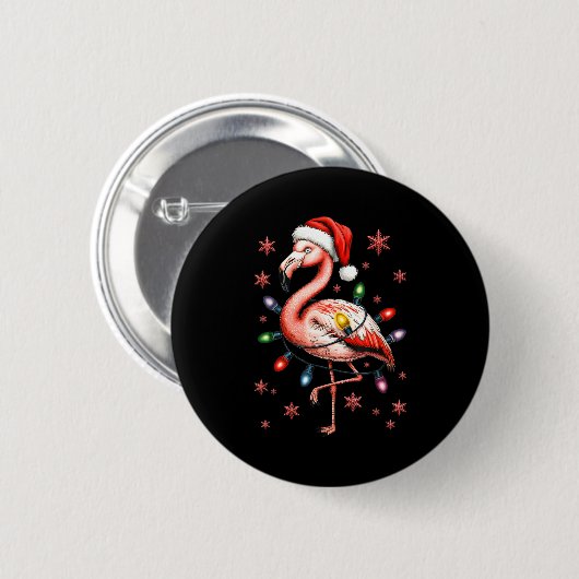 Badge Rond 5 Cm Funny Nk Flamingo Christmas Tree Lights Xmas Snowf (Devant & derrière)