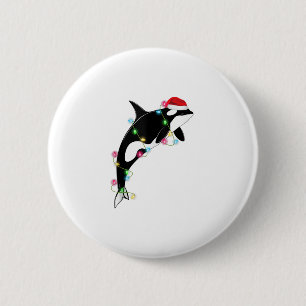 Badge Rond 5 Cm Funny Orca Tueur Baleine Santa Chapeau Mer de Noël