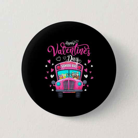 Badge Rond 5 Cm Funny Owls School Bus Driver Happy Valentines Day  (Devant)