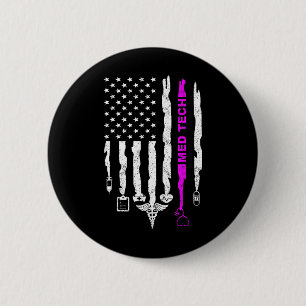 Badge Rond 5 Cm Funny Patriotic Med Tech Usa Drapeau Infirmières M