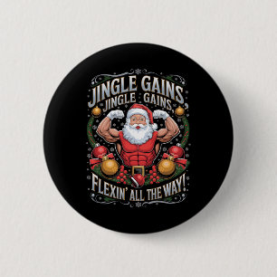 Badge Rond 5 Cm Funny Père Noël Christmas Gym Workout Motivational