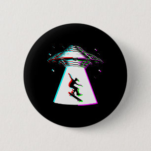 Badge Rond 5 Cm Funny planche à roulettes Ufo skater Alien Abducti