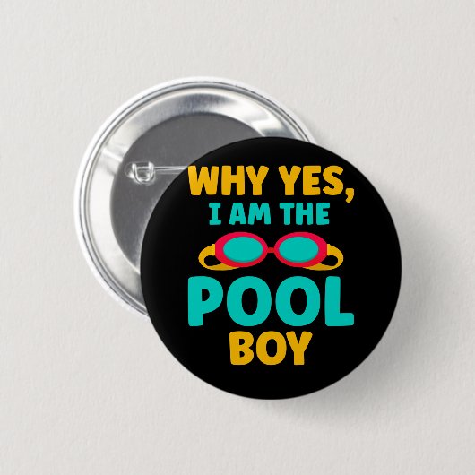 Badge Rond 5 Cm Funny Pool Boy Swimmer Fun Swimming (Devant & derrière)