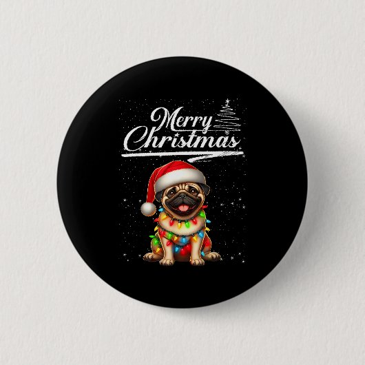 Badge Rond 5 Cm Funny Pug Dog Christmas Lights Santa Hat Candy Can (Devant)