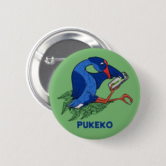 Badge Rond 5 Cm Funny Pukeko avec téléphone portable (Devant & derrière)