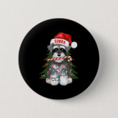 Badge Rond 5 Cm Funny Puppy Dog Christmas Holiday With Candy Cane (Devant)