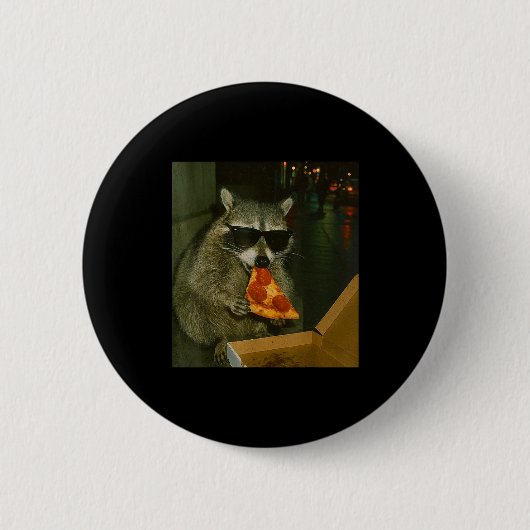 Badge Rond 5 Cm Funny Raccoon Eating Zza Animal Meme (Devant)