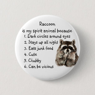 Badge Rond 5 Cm Funny Raccoon Spirit Animal Humor Cute Watercolor