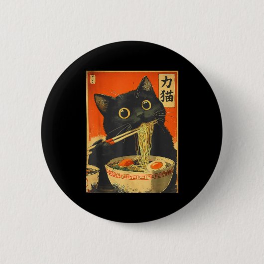 Badge Rond 5 Cm Funny Retro Anime Cat Ramen Japanese Cat Graphic A (Devant)