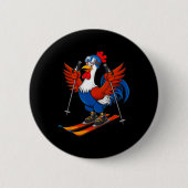 Badge Rond 5 Cm Funny Rooster Skiing Adventure Cartoon (Devant)