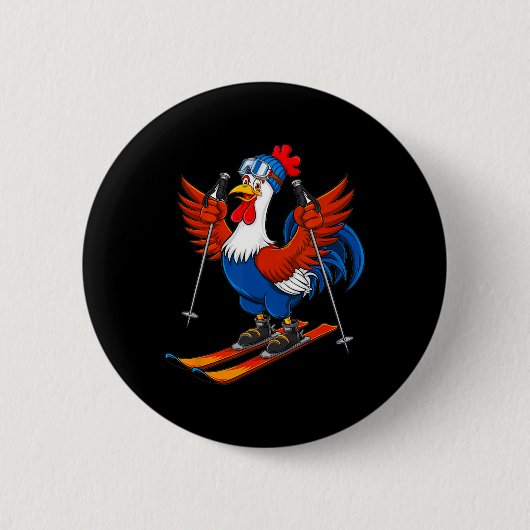 Badge Rond 5 Cm Funny Rooster Skiing Adventure Cartoon (Devant)
