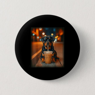 Badge Rond 5 Cm Funny rottweiler drinking iced coffee lover dog
