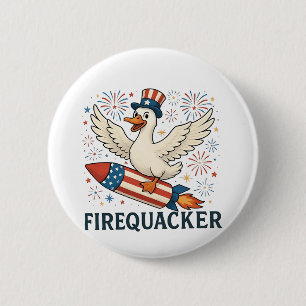 Badge Rond 5 Cm Funny Rubber Duck USA Patriotic Firequacker 4e