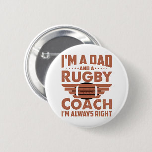 Badge Rond 5 Cm Funny Rugby papa et entraîneur de rugby