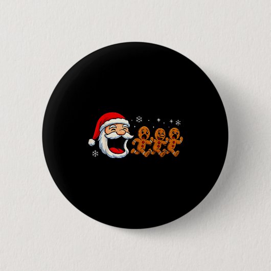 Badge Rond 5 Cm Funny Santa Chasing Gingerbread Christmas Cookie (Devant)