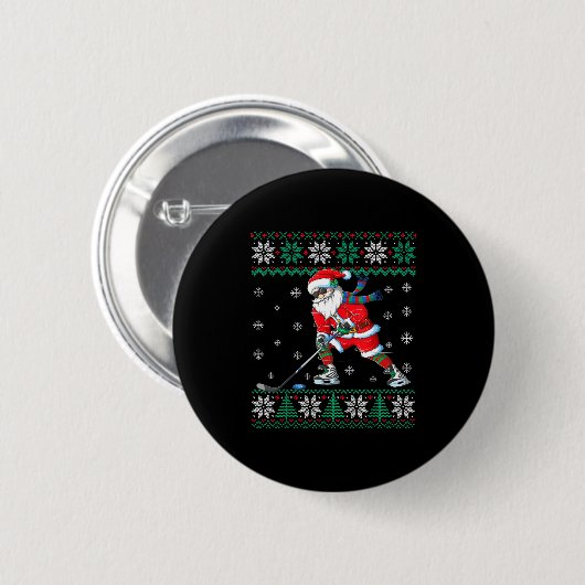 Badge Rond 5 Cm Funny Santa Claus Christmas Ice Hockey Ugly Sweate (Devant & derrière)