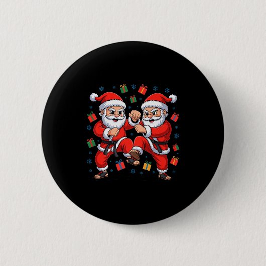 Badge Rond 5 Cm Funny Santa Playing Karate Martial Art Christmas X (Devant)