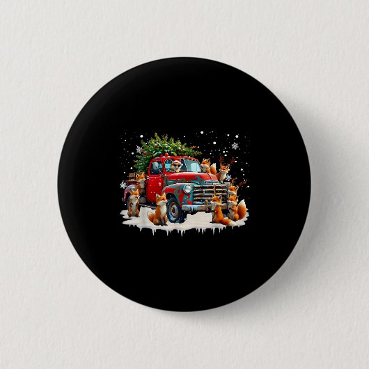 Badge Rond 5 Cm Funny Santa Riding Christmas Tree Truck Fox Christ (Devant)