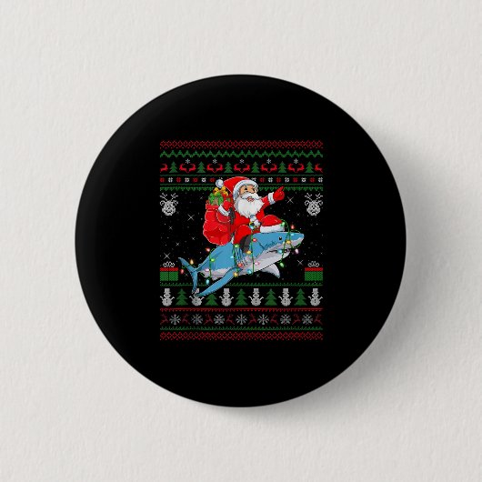 Badge Rond 5 Cm Funny Santa Riding Shark Ugly Christmas Sweaters S (Devant)