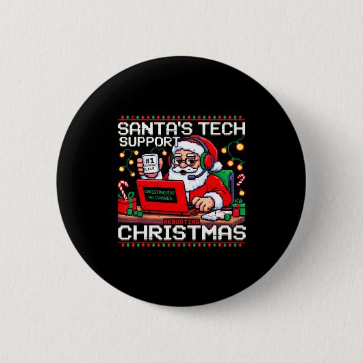 Badge Rond 5 Cm Funny Santa's Tech Suprt Rebooting Christmas Ugly (Devant)