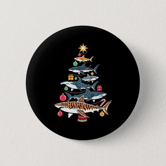 Badge Rond 5 Cm Funny Shark Christmas Tree  (Devant)