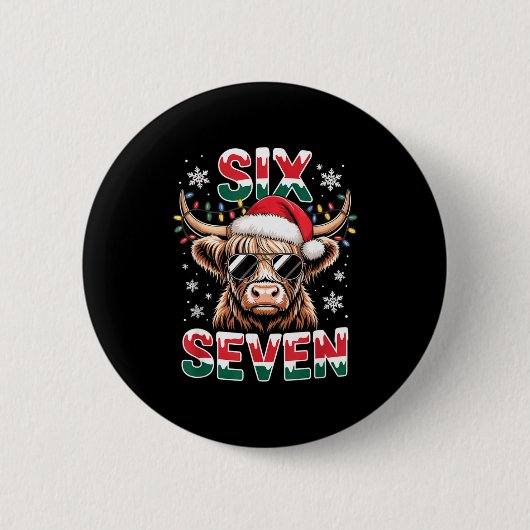 Badge Rond 5 Cm Funny Six Seven Highland Cow Christmas 67 Cool Xma (Devant)