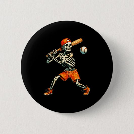 Badge Rond 5 Cm Funny Skeleton Batting Baseball Halloween Boys Men (Devant)